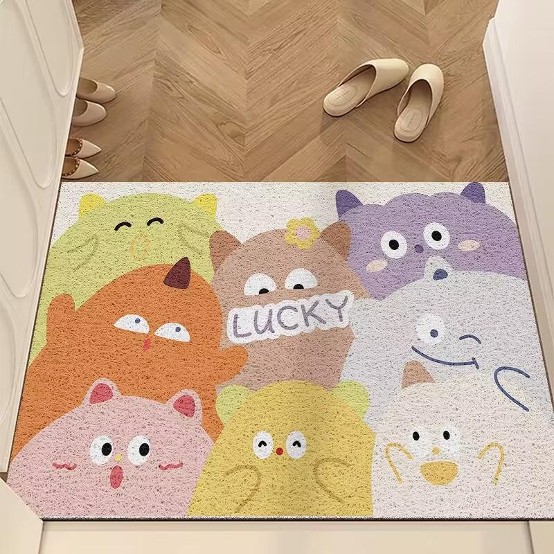 Cartoon Entry Silk Circle Floor Mat Little Monster Door Entrance Porch Foot Mat Pvc Household Tailor Carpet