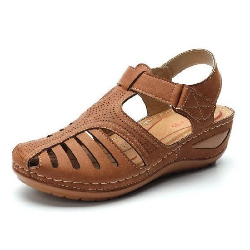 Summer retro women's sandals car line hole shoes non-slip large size round head wedge sandals women