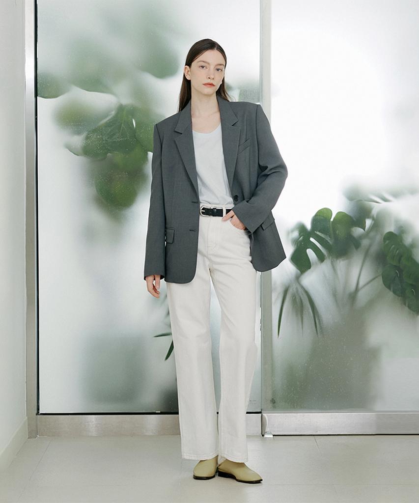 Pinblack Semi-Over Two-Button Blazer Grey