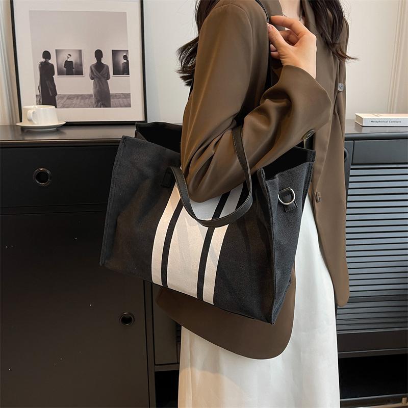 Proste płócienne paski dekoracyjne torebki wiaderkowe damskie górny uchwyt torba typu tote duża pojemność swobodne torby na ramię crossbody