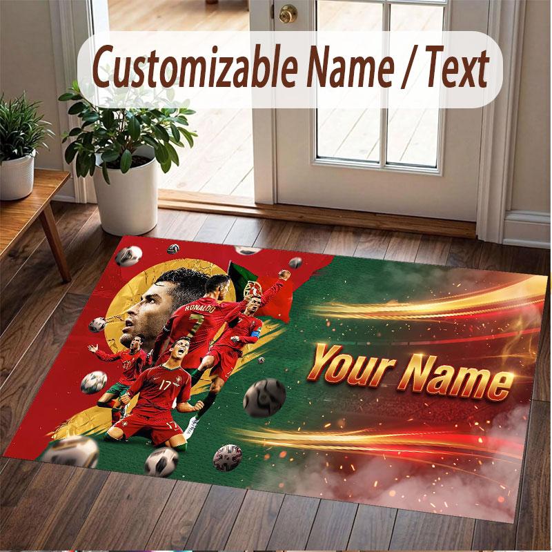 Custom Rug Cristiano Ronaldo Pattern Print Name Text Soft Non‑Slip Floor Carpet for Home Indoor Decoration