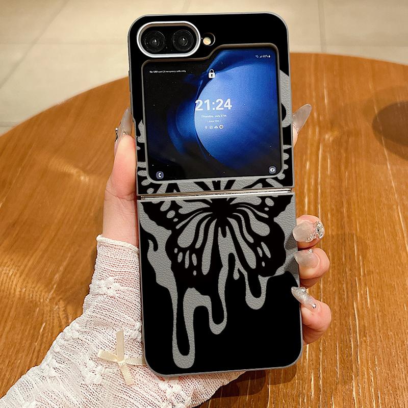 Butterfly Print Leather Texture TPU Magnetic Case For Magsafe For Samsung Galaxy Z Flip 6 5 4 3 Flip4 Flip5 Flip6 Folding Cover