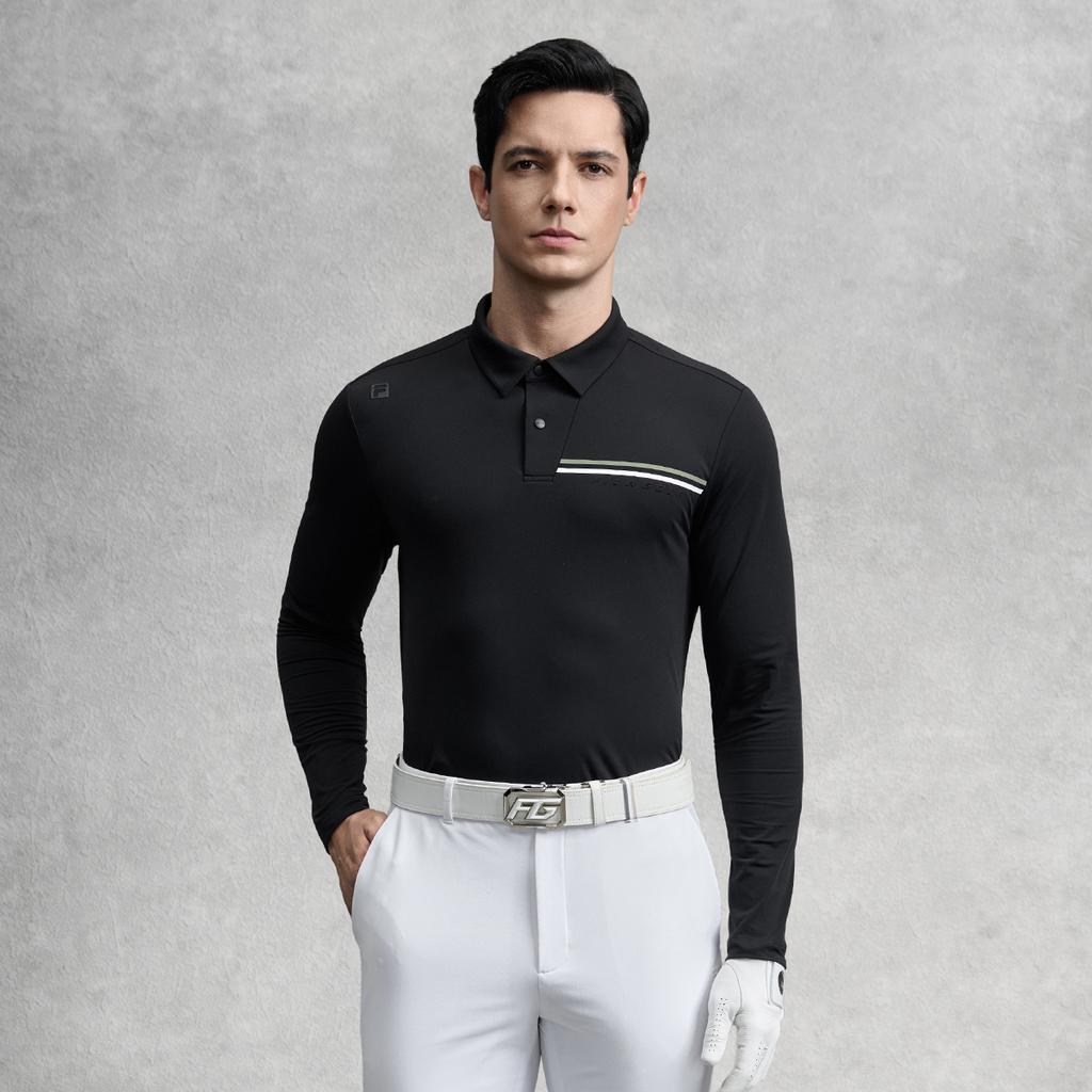 FILA Golf Series Casual Sports Fashion Lightweight Breathable Durable Stain-Resistant Knitted Long Sleeve Polo Shirt Men tops A11M545202FBK