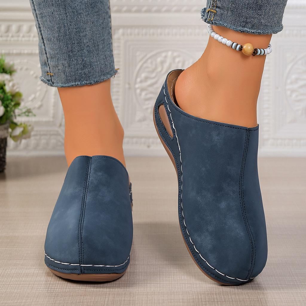 Damen Pantoletten mit klobiger Sohle - Outdoor-Slipper mit geschlossener Zehenpartie aus Wildlederimitat mit Memory-Schaum, leichte Plateau-Hausschuhe für den Herbst