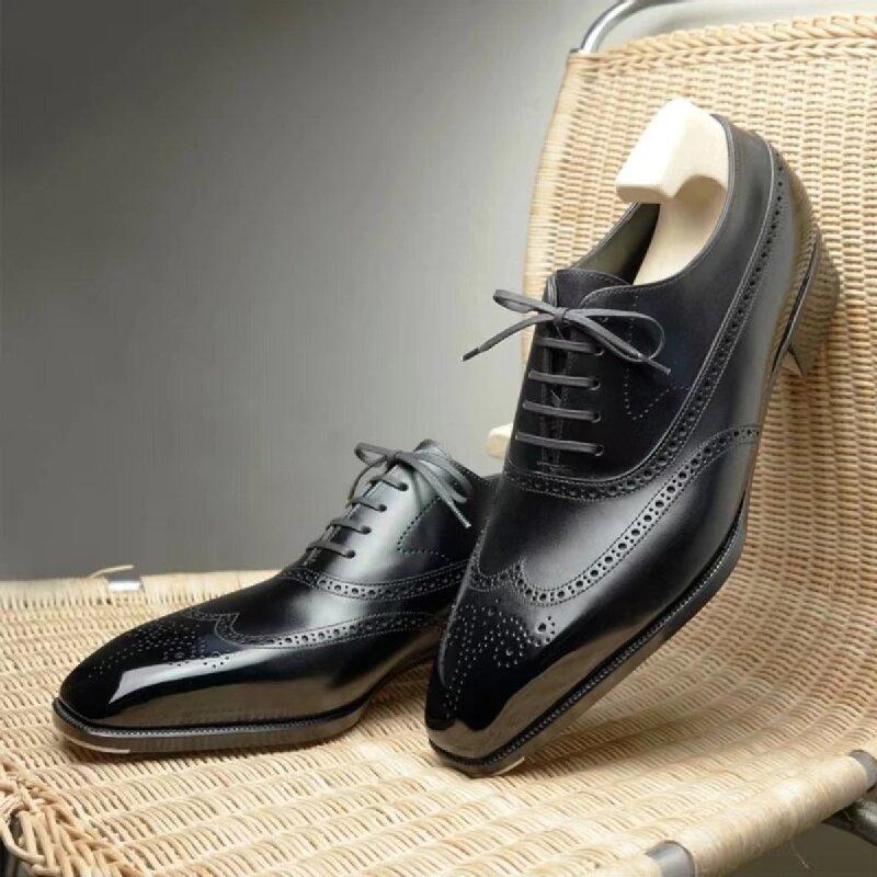 Fashion High Quality Classic Vintage Block Shoes for Men Shoes Black Lace Up Business Office Formal Shoes Banquet Party Shoes Men Shoes