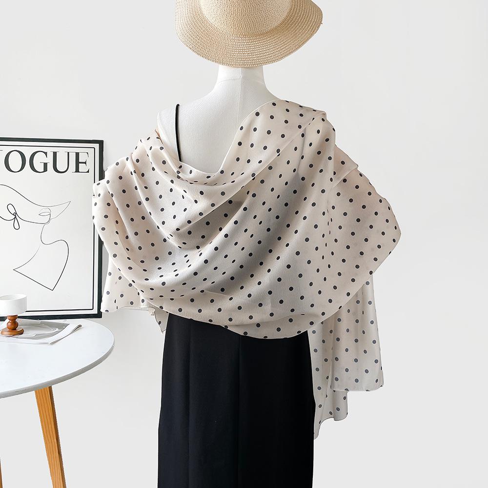 Sunscreen imitation silk chiffon silk scarf women's summer polka dot yarn purple silk scarf thin long Korean version versatile