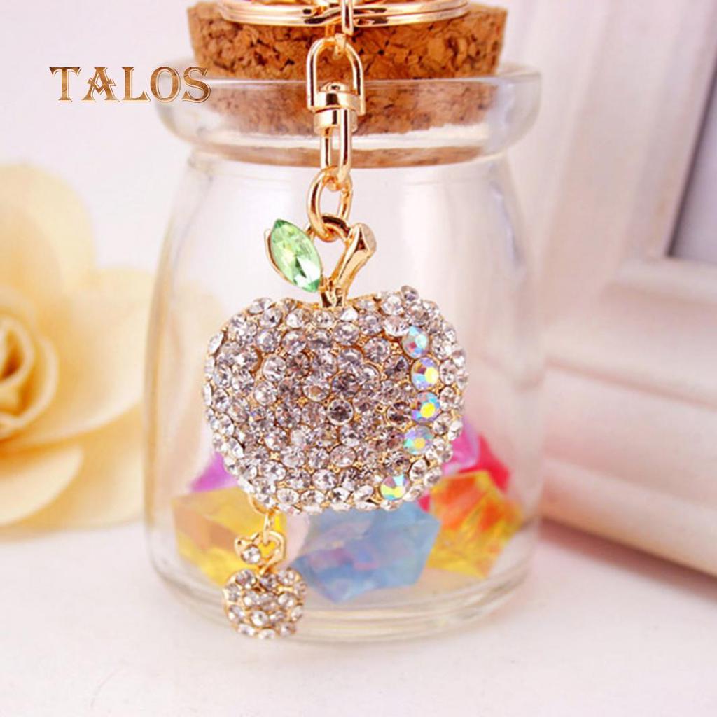 Fashion Cute Crystal Stone Apple Keyring Metal Car Key Chain Purse Bag Decor Gift Suspension Trinket