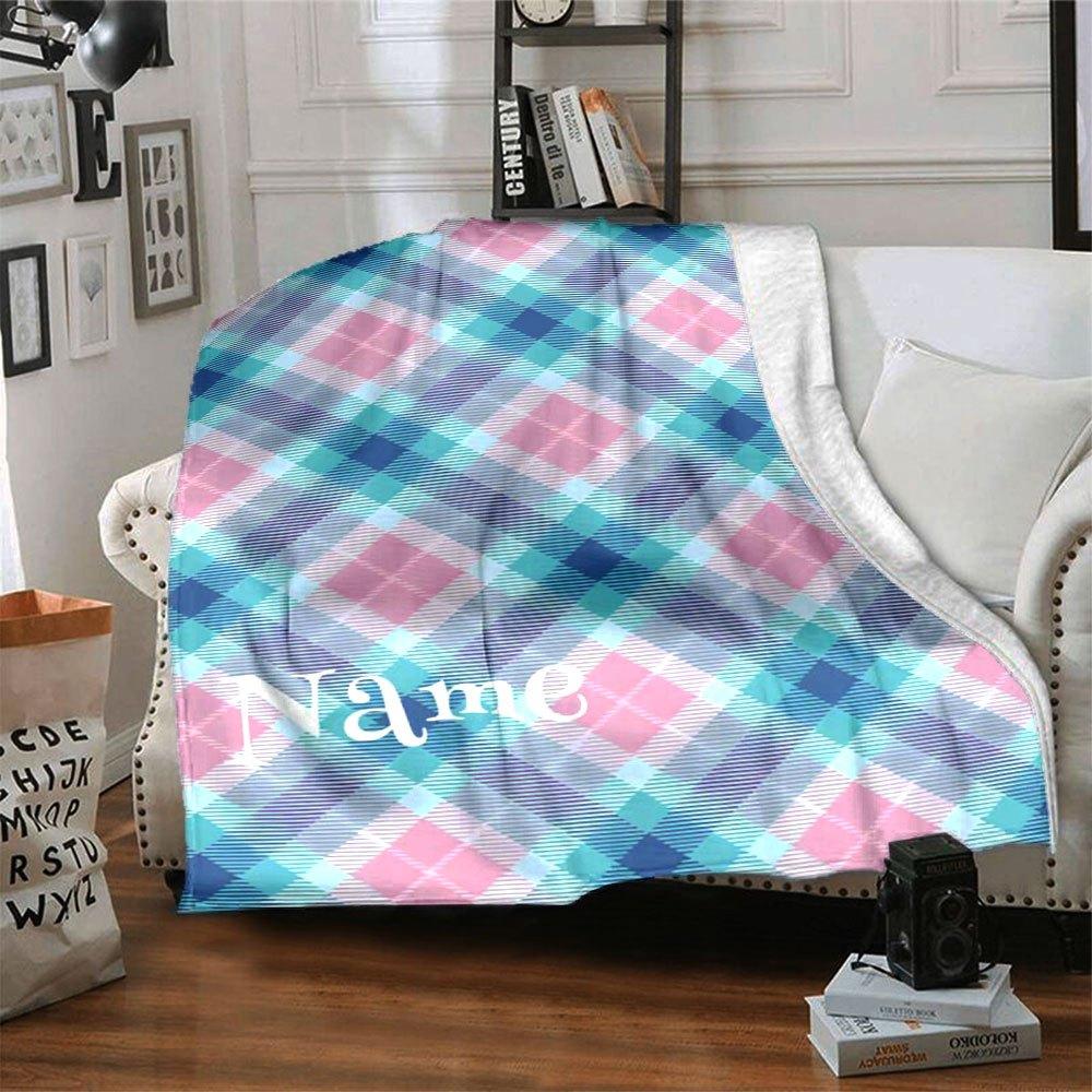 Pink And Blue Plaid Home Customize Your Name Blankets Soft Lightweight And Versatile For All Seasons Perfect For Picnics Sofa Office Bed Living Room