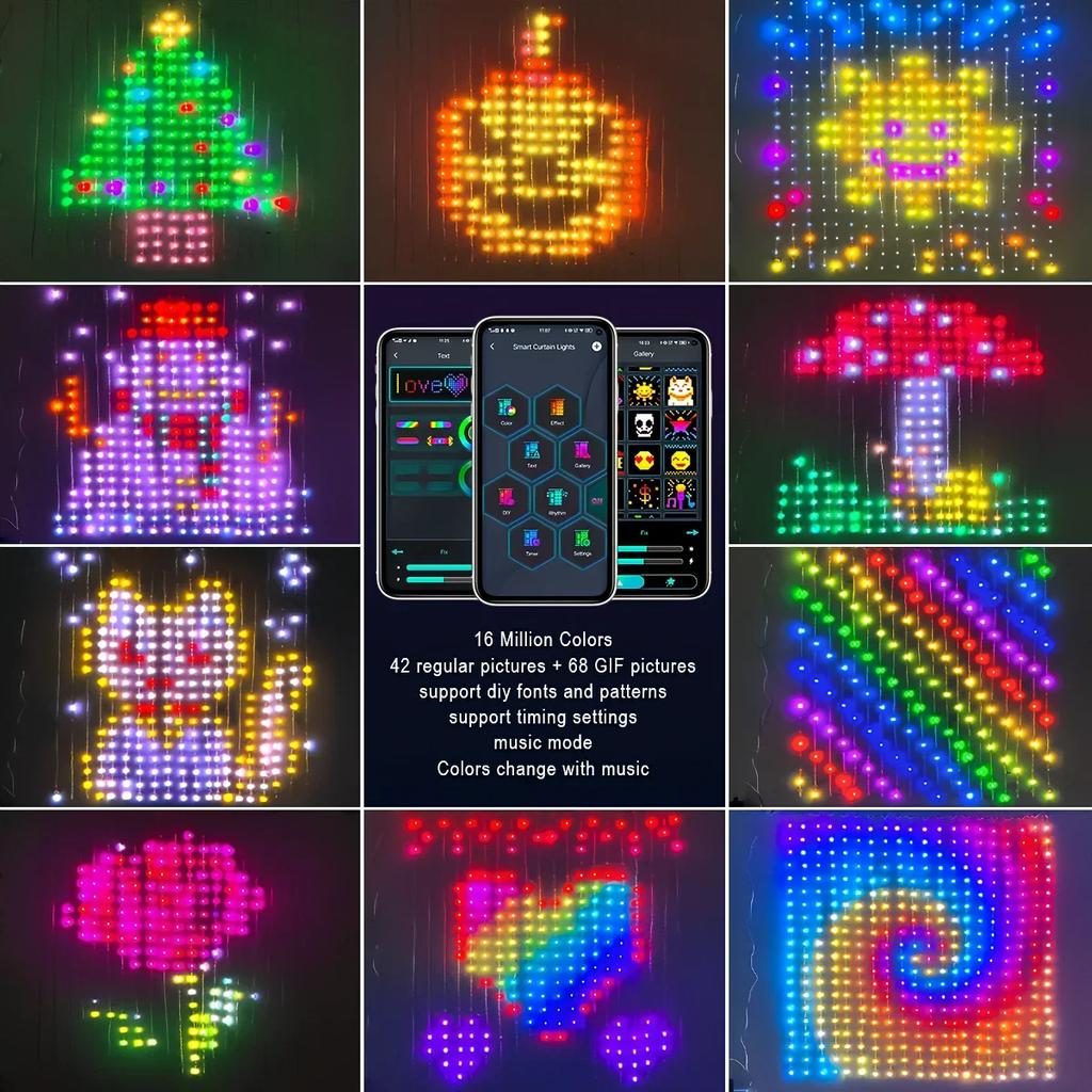 400 LED RGB Smart Curtain Garland Light APP Remote Control DIY Text Pattern Scene Led String Lights Christmas Wedding Holiday