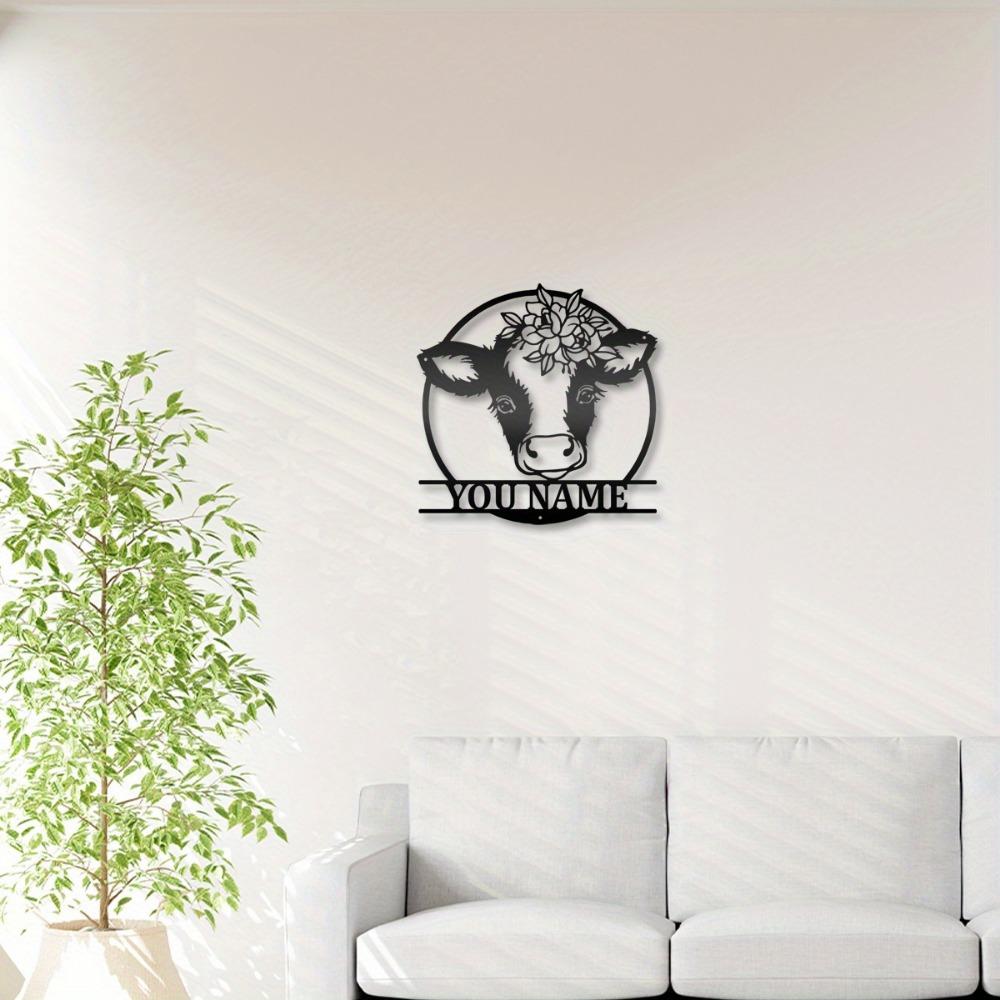 Metal Cow Wall Art Farmhouse Decor Rustic Flower Tin Sign for Living Room Bedroom Barn Wedding Gift