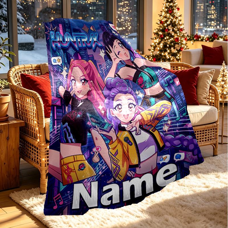 Individuelle Namenspersonalisierte Kpop Dämonenjäger Druckdecke, Heimdekoration, Schlafzimmer, Sofa, Camping, Couch, Geschenke für Geburtstag Weihnachten