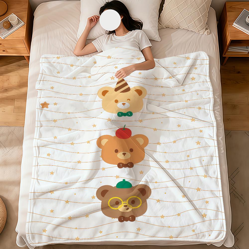 Cute Bear Birthday Art Cartoon kid soft warm plush blanket for dorm sofa living room pet hogar bedroom gift nap home Flannel