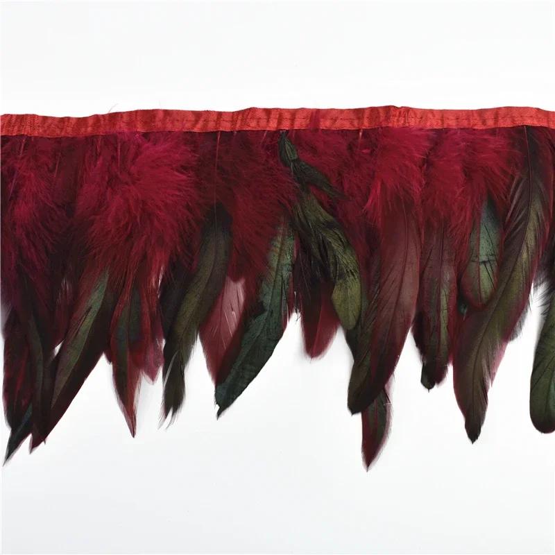 1Meter Rooster Feathers Trim Tassel Fringe On Tape Chicken Pheasant Cock Feather for Clothes Ribbon Sewing DIY Decoration Decor
