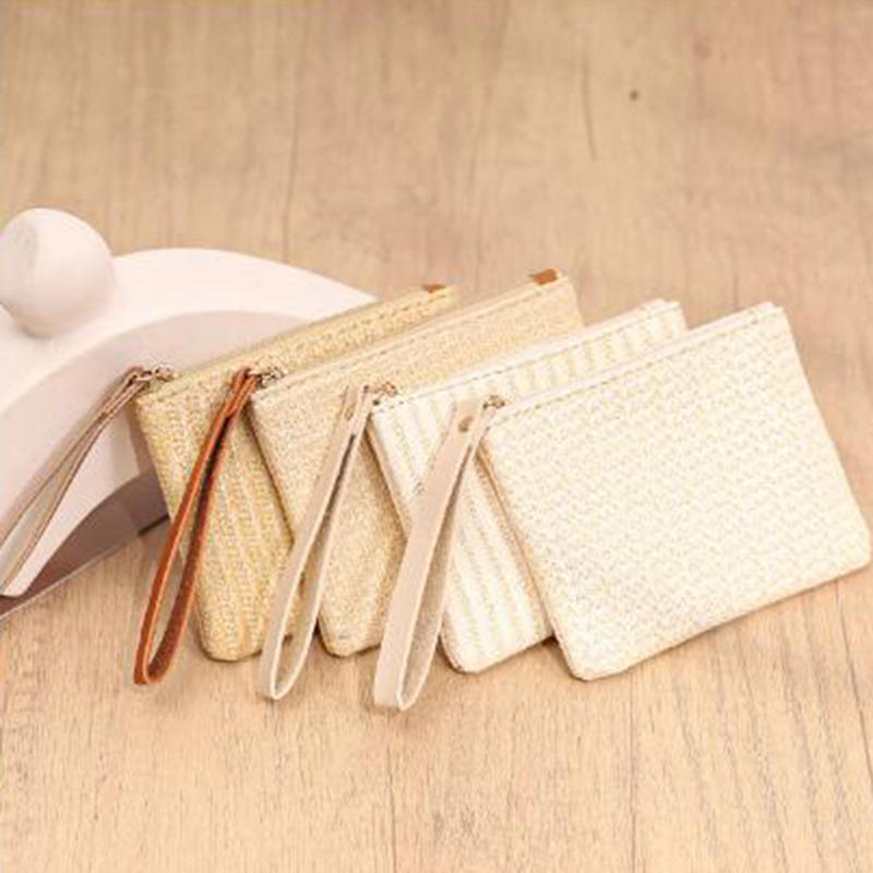Women Girls Straw Clutch Purses Lightweight Summer Beach Mobile Phone Wallet Coin Change Pouch