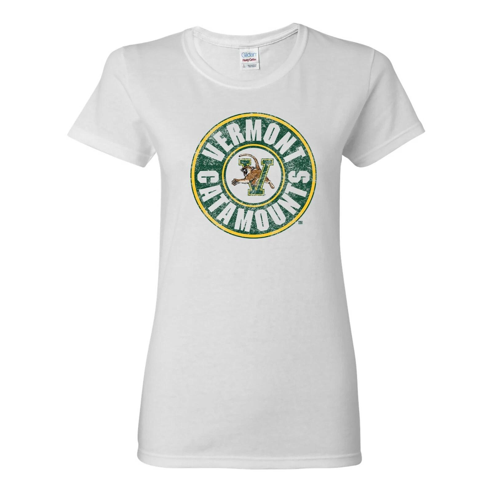 Vermont Catamounts Distressed Circle Logo Womens T-Shirt - White 4XL