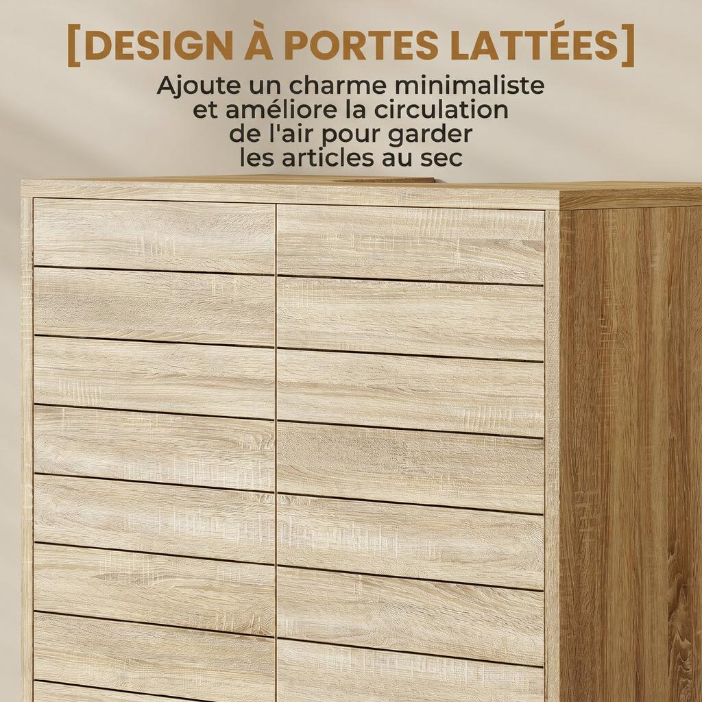 Bathroom Under-Sink Cabinet, U-Shaped Cutout, Slatted Doors, 60 x 30 x 60 cm, Natural