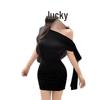 Asymmetrical Off-Shoulder Dress: Women's Summer Ribbon Short Sleeve Slimming Bodycon Mini