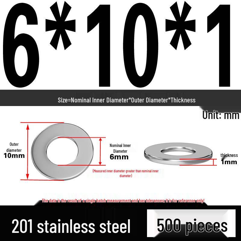 201 Stainless Steel Flat Washer Shim, GB97, Sizes M3 to M30