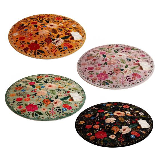 Tapis de Fleurs Absorbant Sèche Rapidement Rond Moelleux Floral Tapis de Sol Lavable Antidérapant Décoration Salon Chambre Salle de Bain Tapis