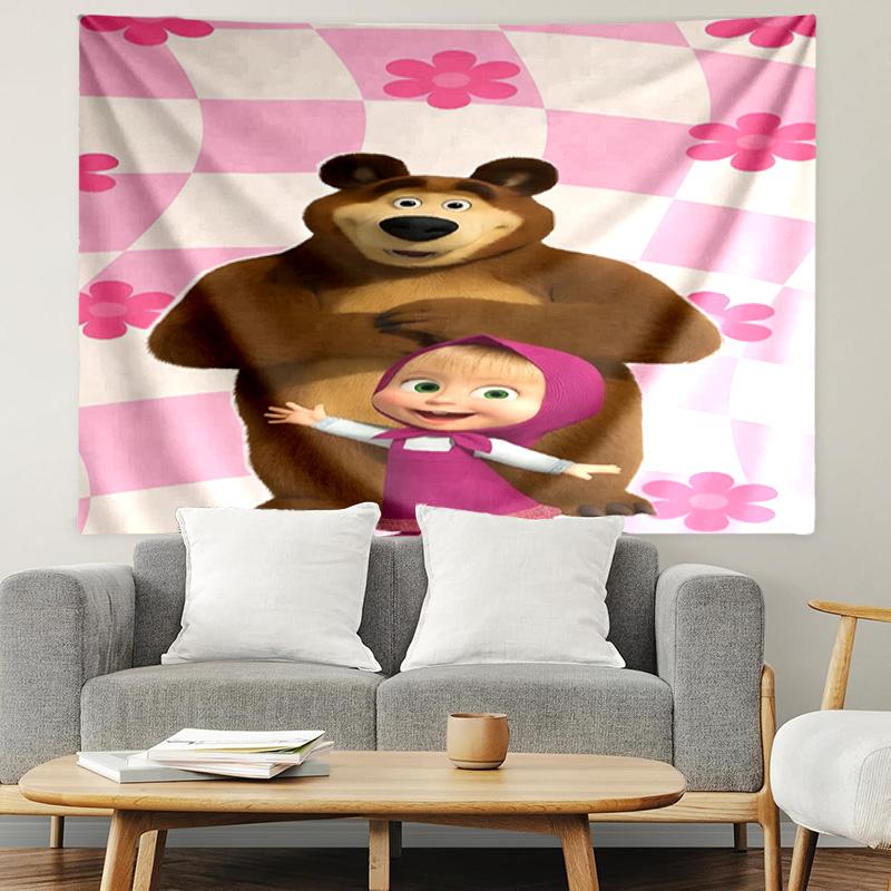 Masha and The Bear Print Tapestry, Lightweight Wall Hanging, for Bedroom, Dorm, Living Room, Home Art Decor - Birthday Christmas Gift for Friends