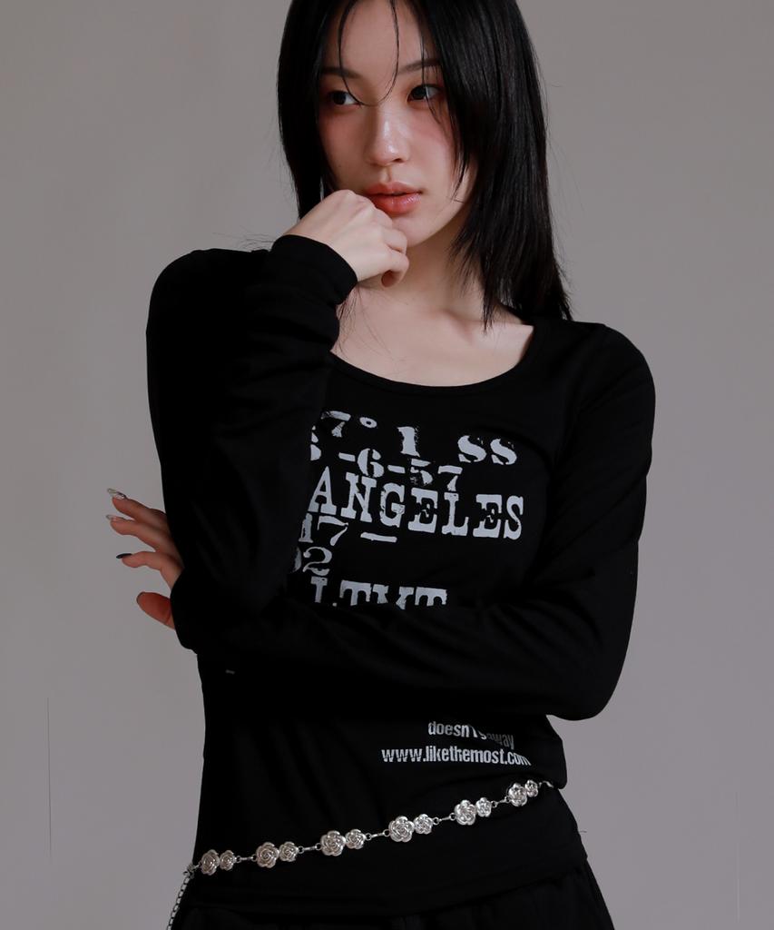 LIKE THE MOST 23.7 Lettering U-Neck T-Shirt_Black
