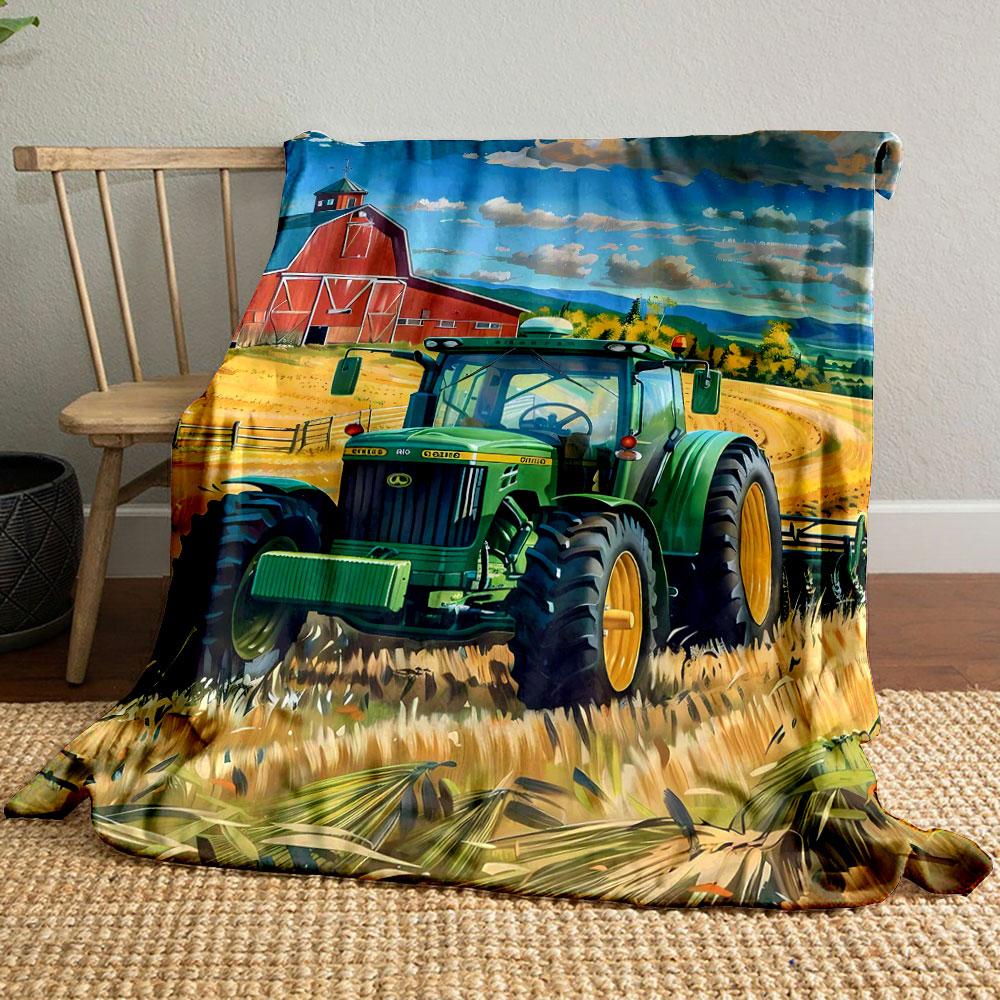 

Green Tractor Farm Scene Blanket bedroom Blanket for Livingroom Couch lunch break Soft throw for Friend s festival Gift 80cm x 120cm