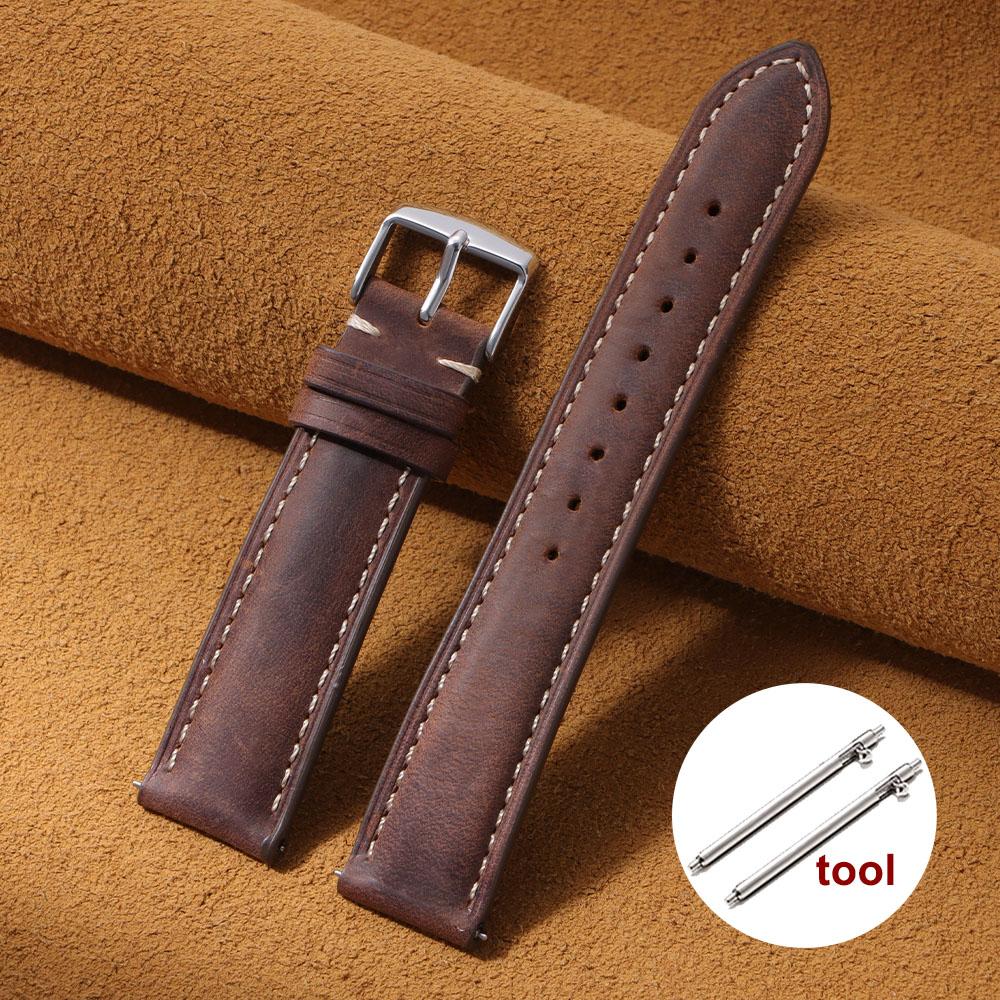 Wax Vintage Quick Release 24mm 22mm 20mm 18mm 16mm 14mm Genuine Leather Watch Bands for Men Women Top Grain Leather Watch Strap