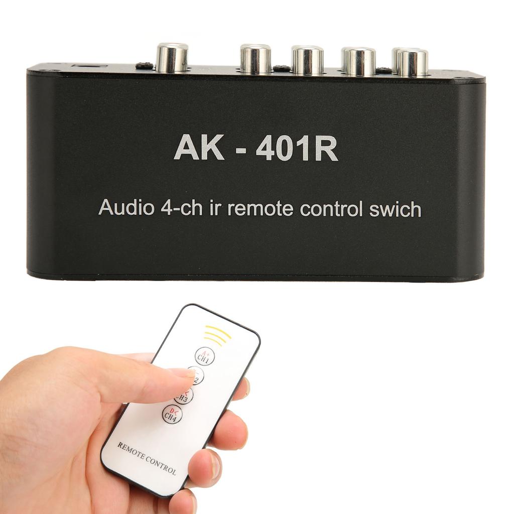 4 Way RCA Switcher Multifunctional 4 In 1 Out RCA Stereo Switch Selector with IR Remote Control for