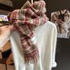British Versatile Wool Blended Plaid Scarf for Women in Winter Red and Green Striped Outer Shawl High End Warm Scarf