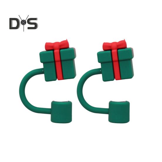 2 szt. Świąteczna silikonowa nakładka na słomkę 10 mm wielokrotnego użytku odporna na kurz nakładka na kubek dekoracja na imprezę Święty Mikołaj bałwan łoś dzwonki choinkowe końcówki słomkowe