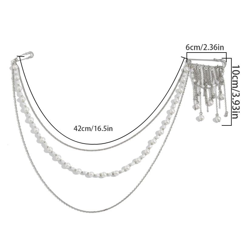 Unique Multi Layer Tassel Chain Brooch for Men Women Punk Personality Jewelry Accessory for Costume Formal Wear