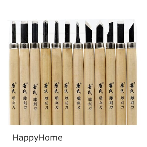 HappyHome 12-Piece Carving Knife Set with Whetstone, Storage Case, and Cleaning Cloth for Wood Carving and Woodworking