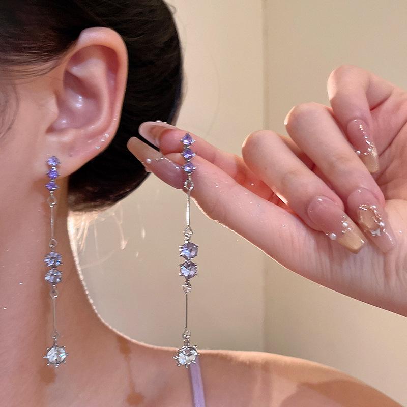 "925 Silver Long Tassel Zircon Bow Earrings for Women - Light Luxury & Versatile Design"