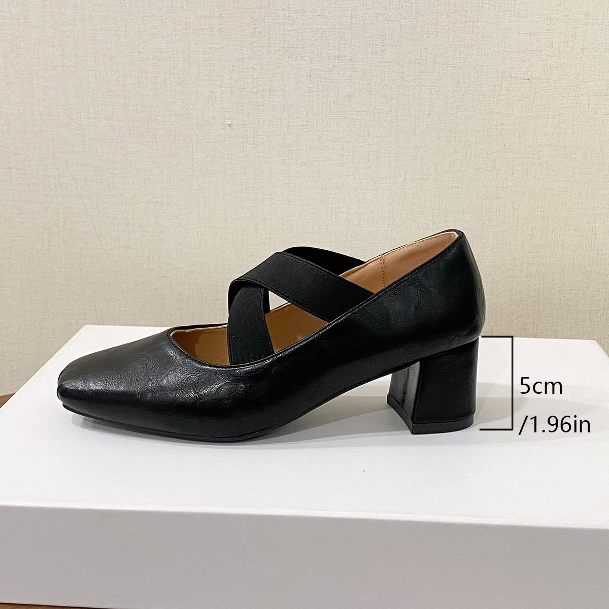 

Fashion Women Pumps Thick Medium Heel Crossed Elastic Band Ballet Shoes Woman Vintage Square Toe Burgundy Pump Spring Autumn Heels Women 34 чёрный