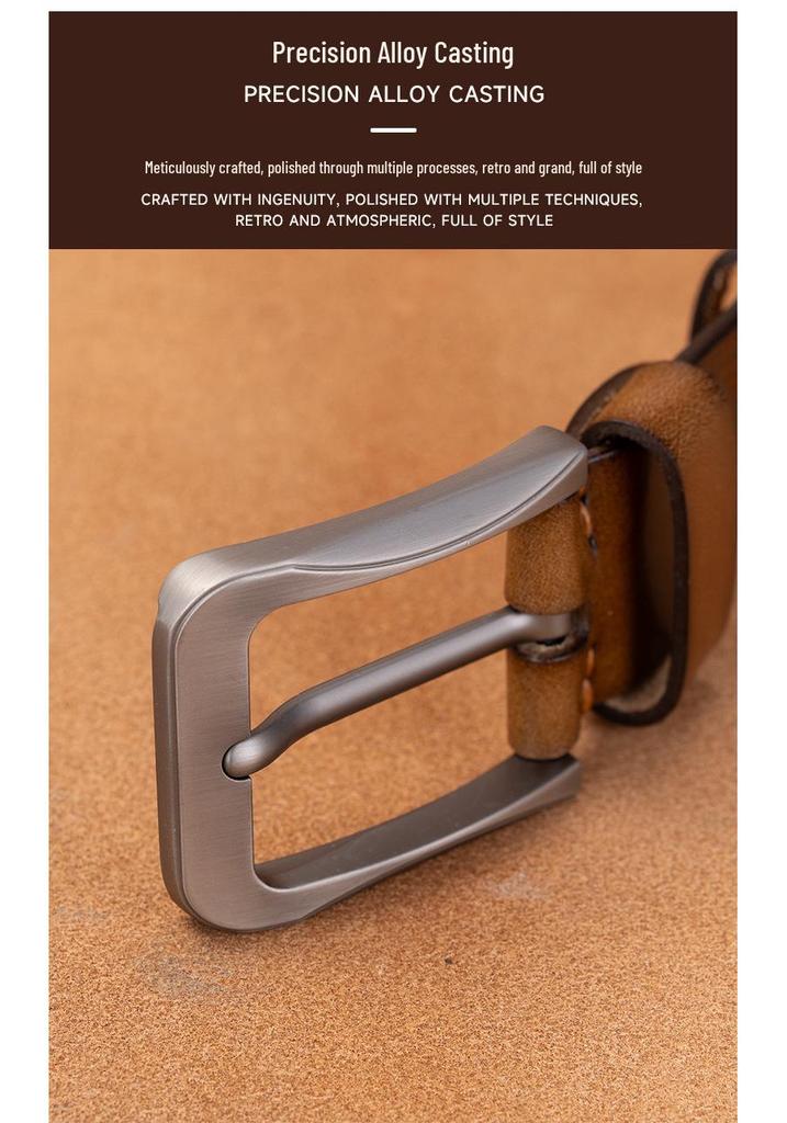 Men's Retro Vegetable-Tanned Leather Belt - Genuine Cowhide, Handmade, Casual Versatile Style