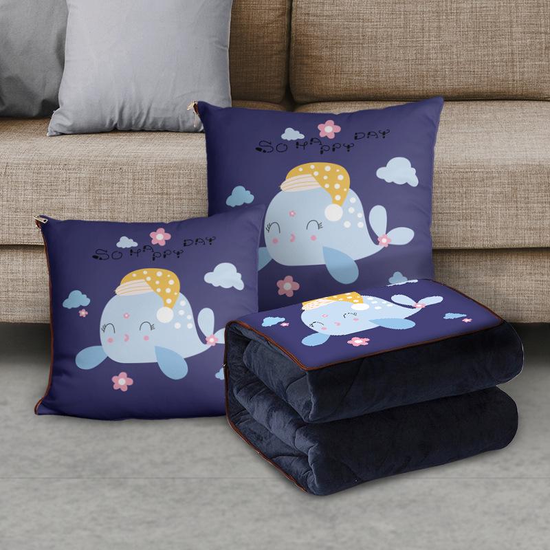 Custom Cartoon Plush Throw Pillow Blanket with Fleece Lining