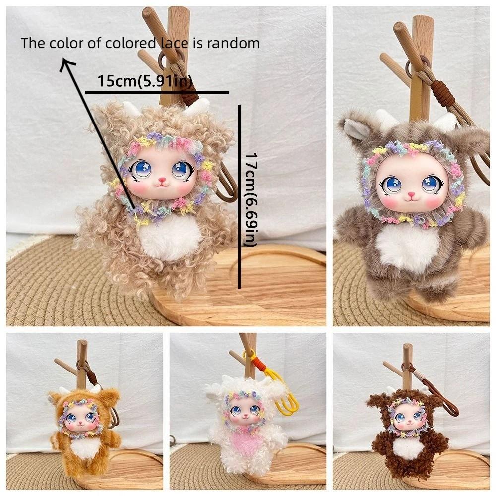Fluffy Plush Cute Curly Rabbit Plush Charm Soft Vinyl Face Bunny Doll Pendant Gift for Friends
