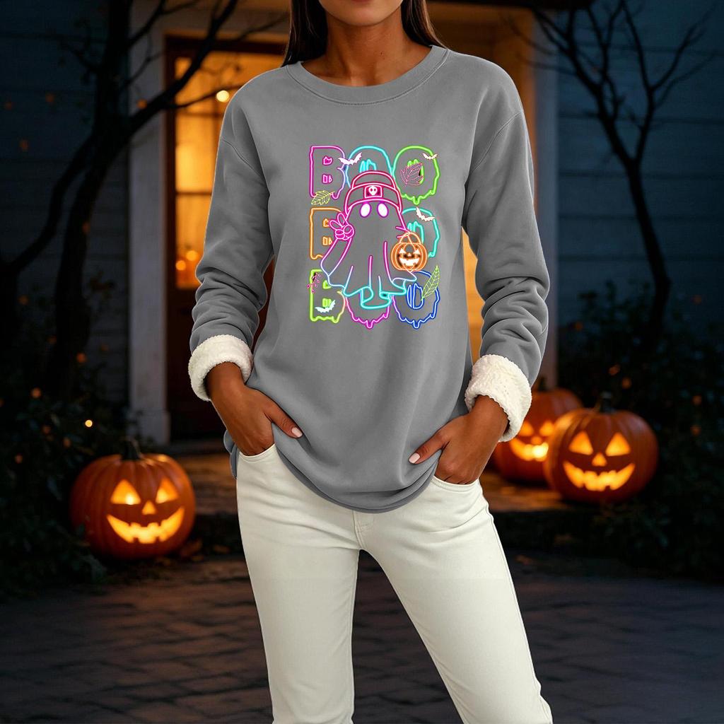 Women's Lined Long Sleeve Round Neck Halloween Sweatshirt Winter Casual Top