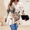 Women Plus Size V Neck Long Sleeve Printed Asymmetric Hem Flared Tunic Top