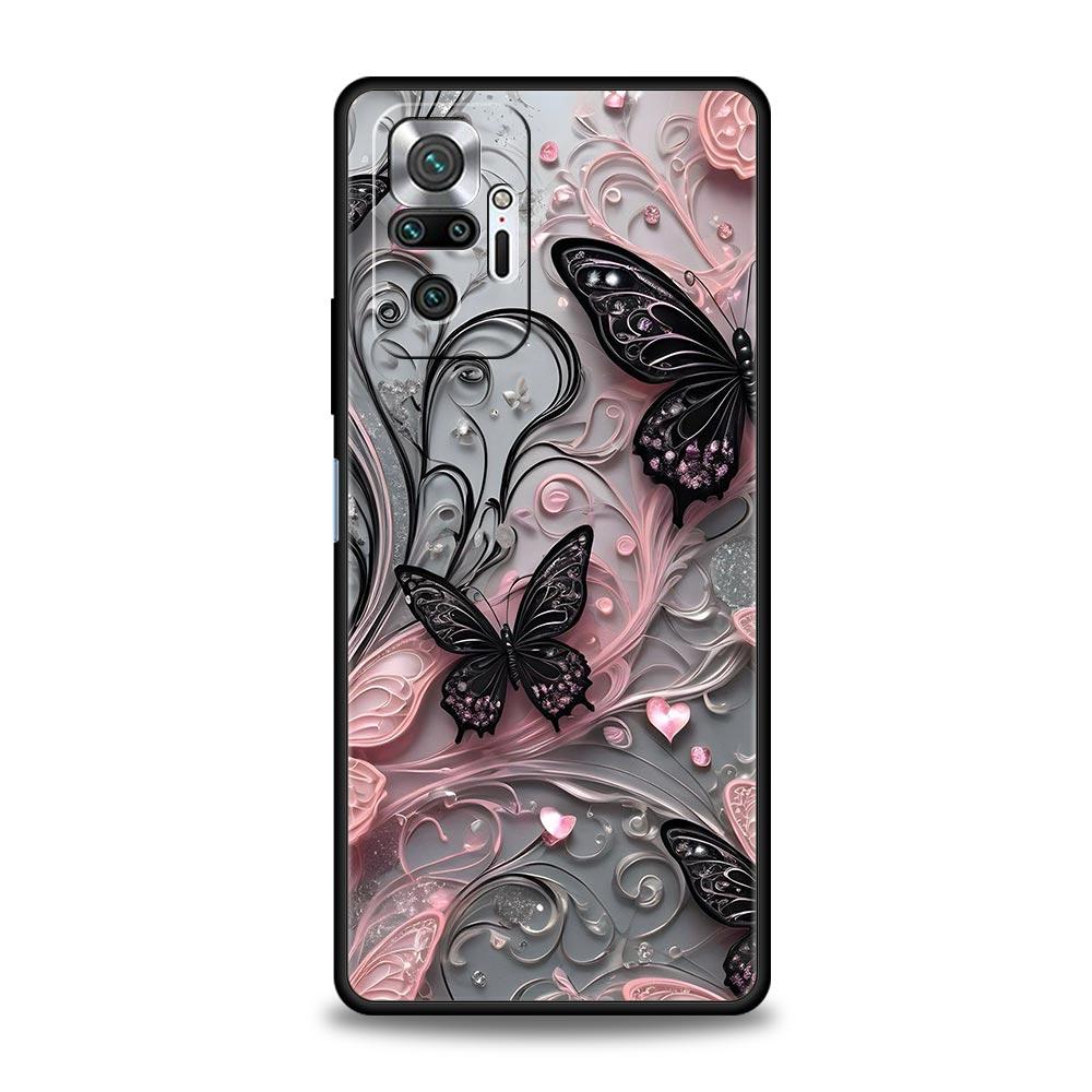 Fashionable Butterfly Flower Pattern Phone Case Cover for Redmi 14C 10C Note 15 14 13 12 10 11 K40 Pro Plus 5G Soft TPU Shell