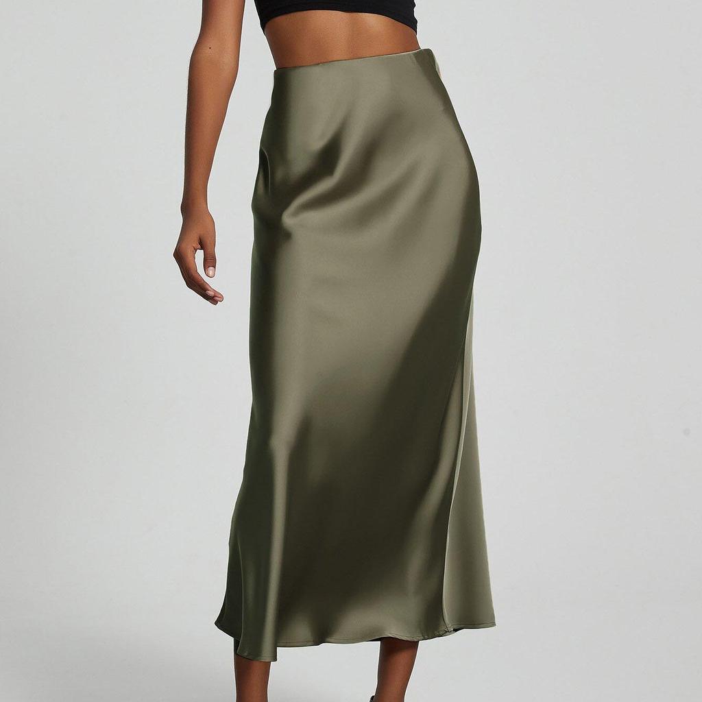 Fashion Satin Party Long Skirt High Waist Solid Color Casual Basic Women Skirts Fishtail Skirt Chic Summer Woman Clothing 2025