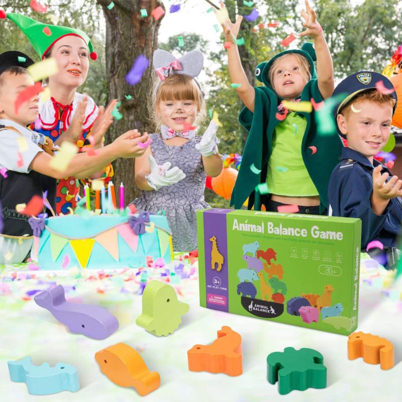 Neue Kinder Montessori Holz Tier Balance Blöcke Brettspiele Spielzeug Dinosaurier Pädagogisches Stapeln Hoher Baustein Holzspielzeug