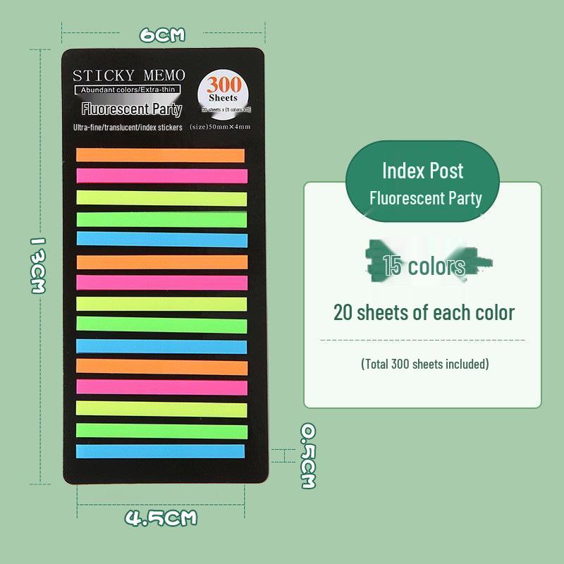 300 Translucent Ultra-Thin PET Index Tabs: Color-Coded Sticky Notes for Marking & Fluorescent Messages
