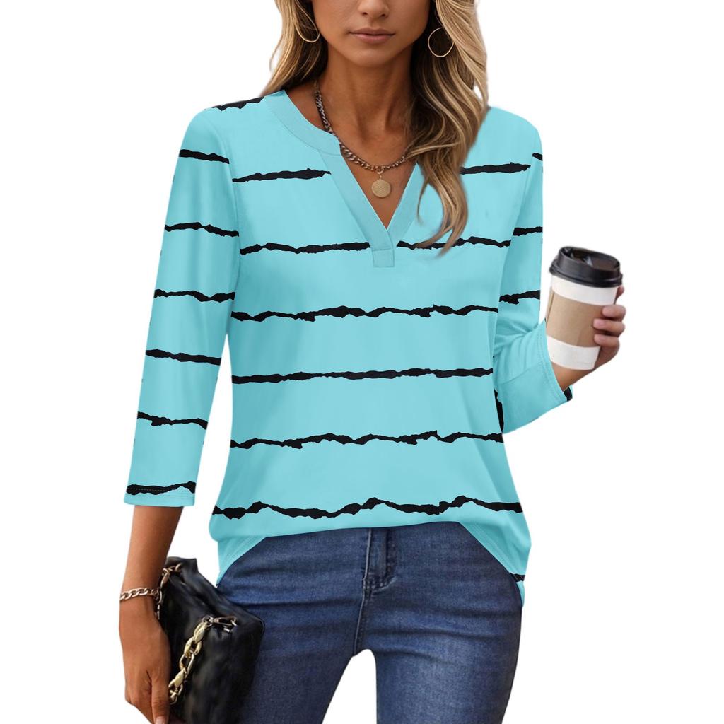3/4 Sleeve Shirts For Women Tees Blouses Casual Plus Size Basic Tops Pullover Ladies Tunic Blouses