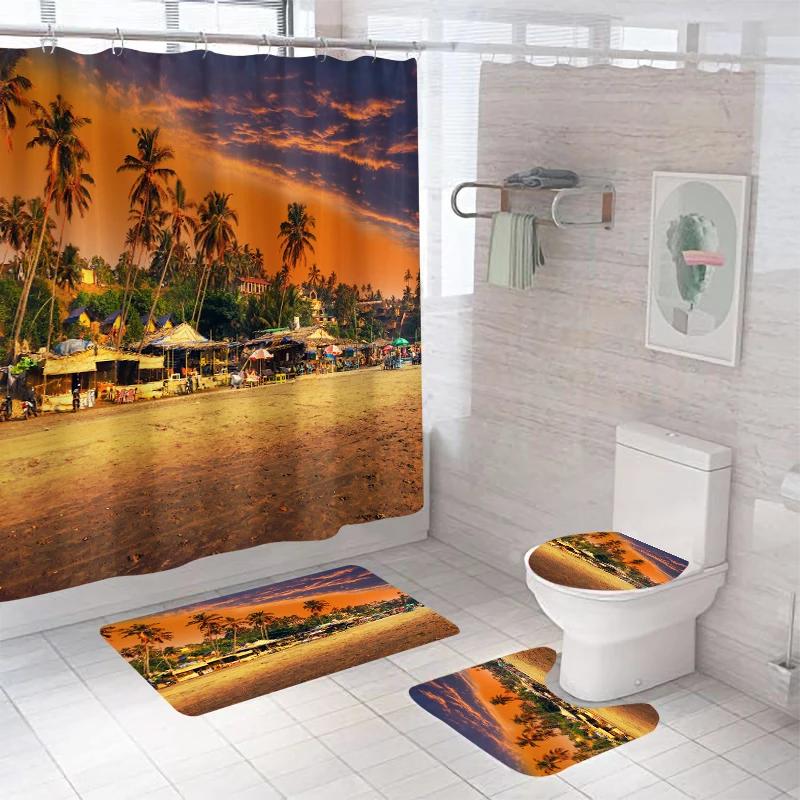 

Forest Bathroom Shower Curtain Set Waterproof Bath Curtain Sets Toilet Cover Non-Slip Mat Rug Carpet Set Home Decor Accessories W60H190(CM)-1 Pcs