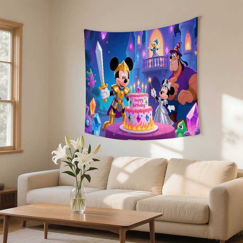 MMickey MMouse Happy Birthday Tapestry Wall Hanging Tapestry Art Deco Blanket Curtain Hanging At Home Bedroom Living RoomDecor