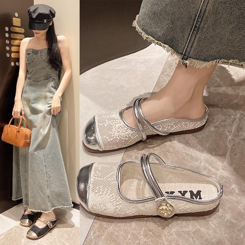 French retro half slippers women's summer outer wear temperament gentle Muller shoes bag head new mesh lazy sandals