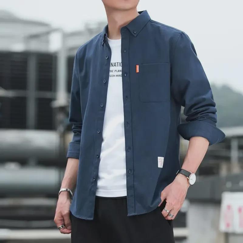 2022 Men's Non-Iron Casual Slim Fit Retro Solid Color Long Sleeve Shirt