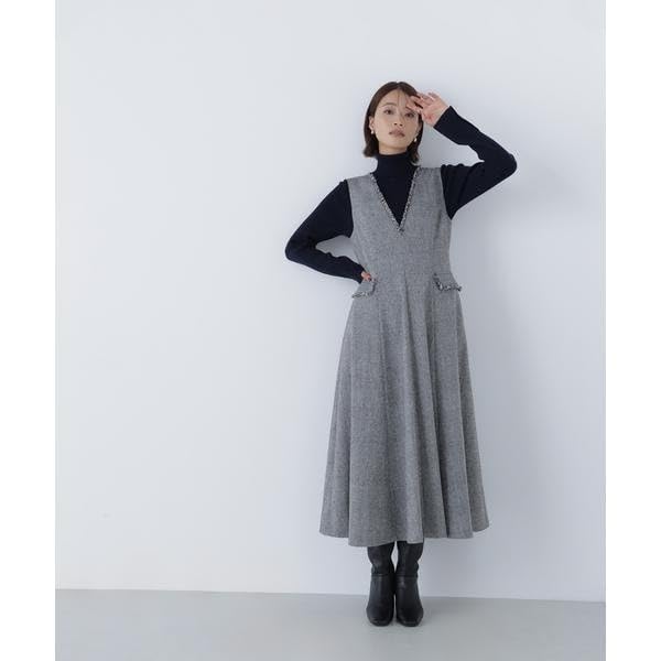 Beauty Tweedy Fringe Jumper Skirt [Natural Basic] [Brown/M]