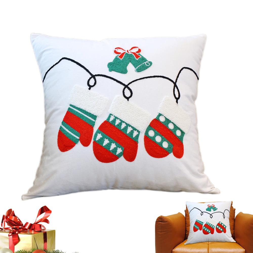 Christmas Throw Pillow Covers 18x18 Inch Decorative Cushion Throw Pillow Embroidery Pillowcase Winter Holiday Scene Props